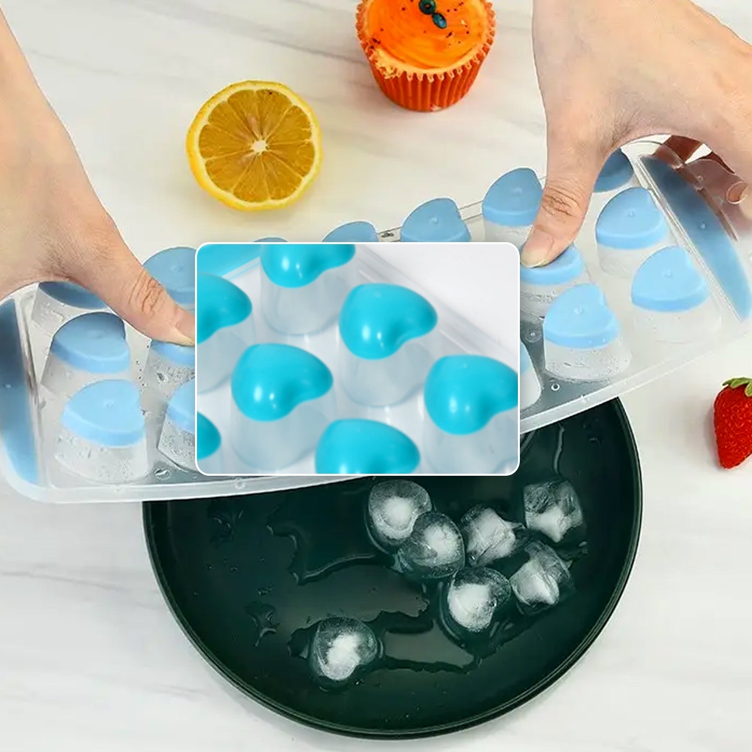 5352 Easy Push Premium POP-UP ice Tray, With Flexible Silicon Bottom and Lid, Heart Shape 18 Cube Trays DeoDap 5352 Easy Push Premium POP-UP ice Tray, With Flexible Silicon Bottom and Lid, Heart Shape 18 Cube Trays DeoDap